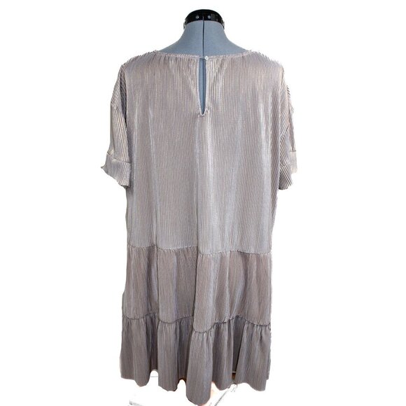 SEE AND BE SEEN Medium Dark Gold Swing Dress Pleated Ruffle Shimmer Party - Picture 3 of 4